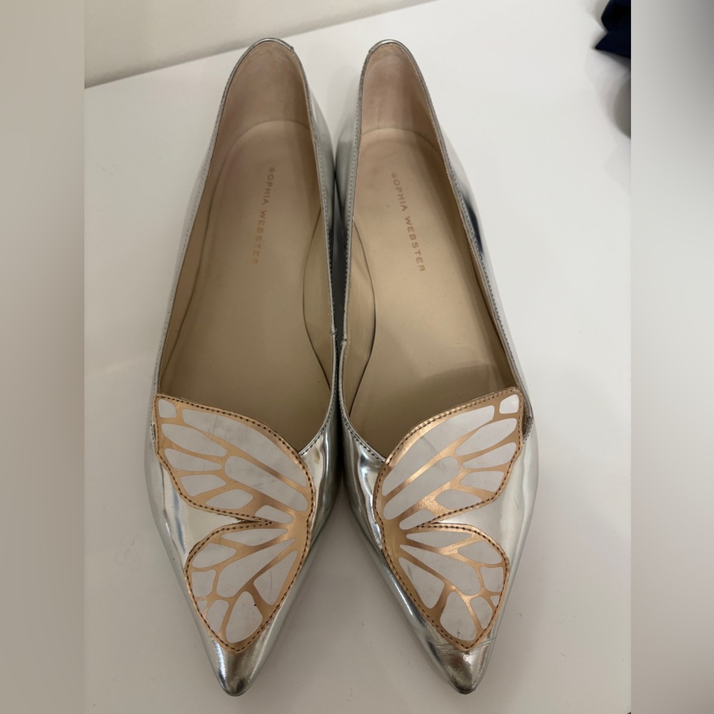 Sophia Webster silver butterfly flats